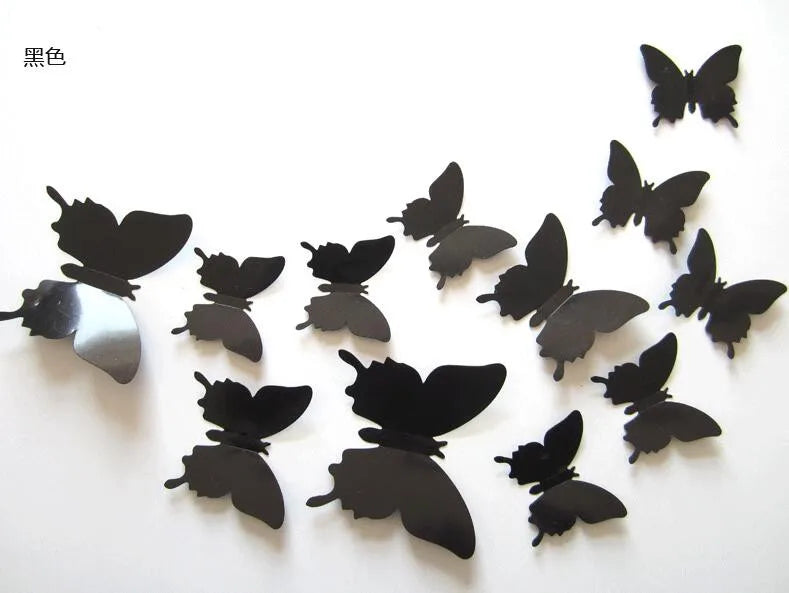 12pcs/set New Arrive 3D Creative Black Butterfly Wall Stickers PVC Flower Butterfly Wall Stickers Home Decor