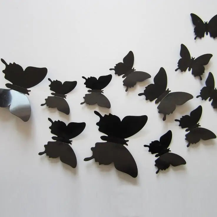 12pcs/set New Arrive 3D Creative Black Butterfly Wall Stickers PVC Flower Butterfly Wall Stickers Home Decor