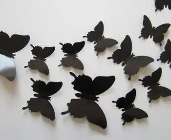 12pcs/set New Arrive 3D Creative Black Butterfly Wall Stickers PVC Flower Butterfly Wall Stickers Home Decor