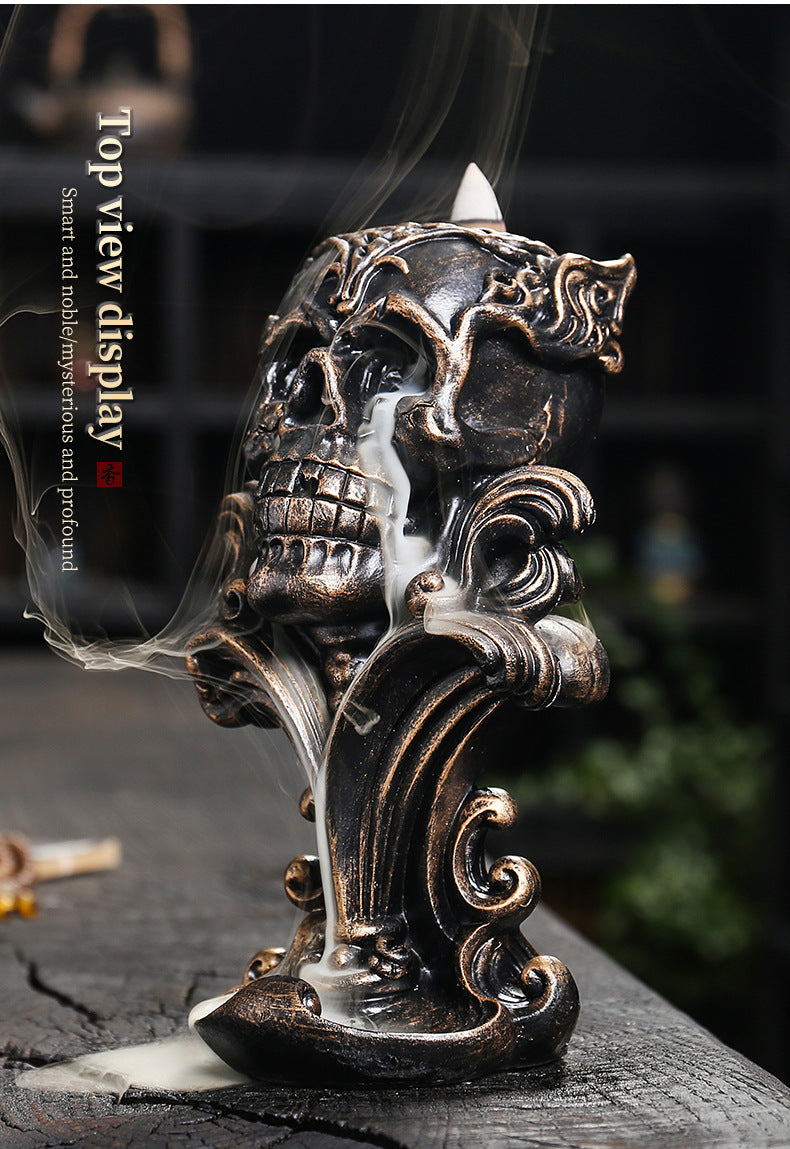 (Without Incense) Creative Resin Handicrafts Skull Backflow Incense Burner Home Ornament Halloween Decorations