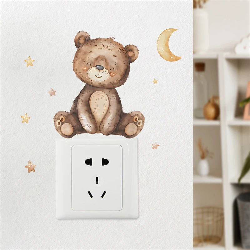 Cute Giraffe Owl Bear Elephant Switch Sticker Child Wall Stickers Kid Room Bedroom Decoration Decals Animals Mural Home Decor