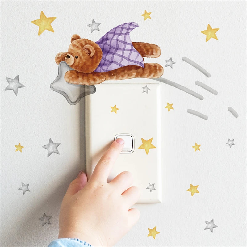 Cute Giraffe Owl Bear Elephant Switch Sticker Child Wall Stickers Kid Room Bedroom Decoration Decals Animals Mural Home Decor