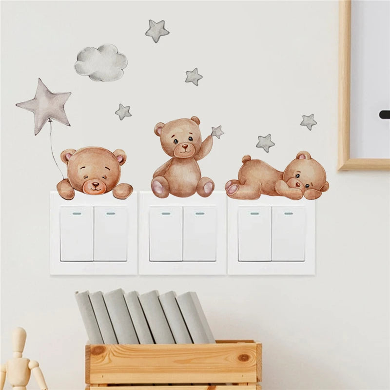 Cute Giraffe Owl Bear Elephant Switch Sticker Child Wall Stickers Kid Room Bedroom Decoration Decals Animals Mural Home Decor