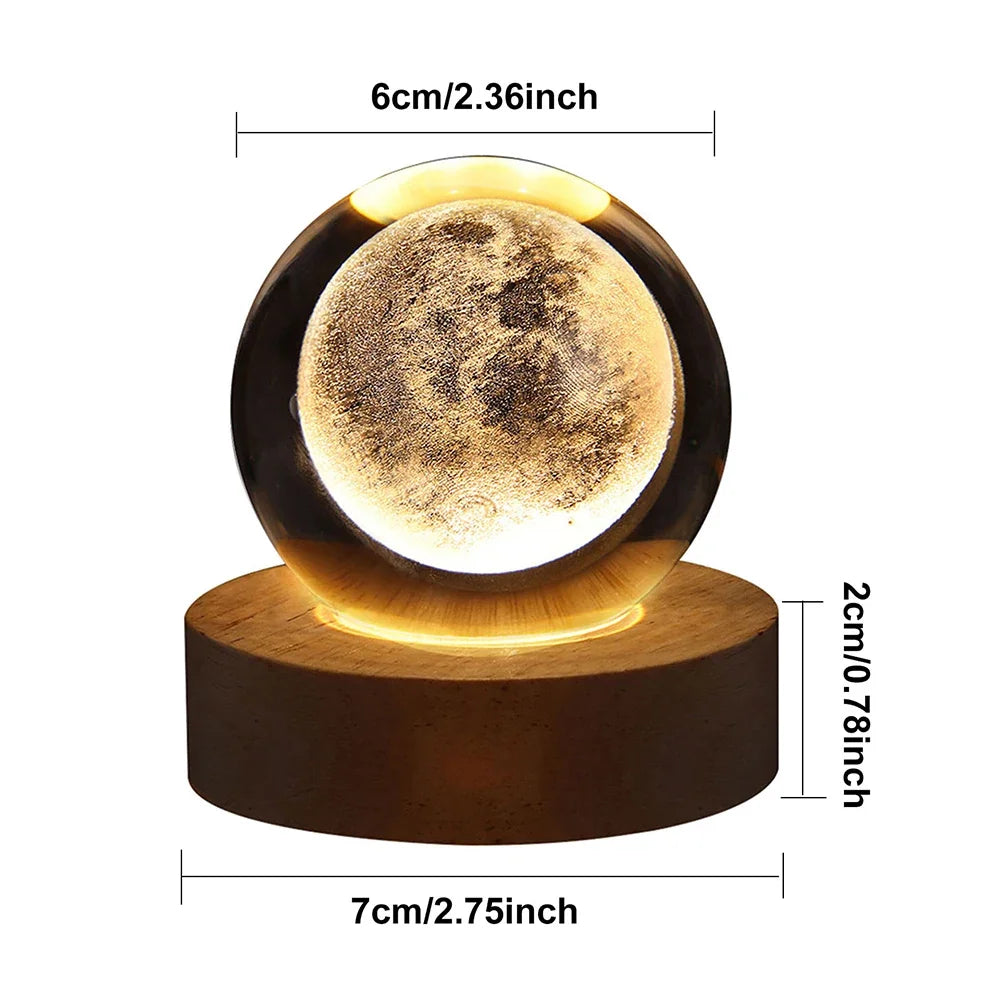 3D Moon Crystal Ball Night Lights Glowing Planet Galaxy Astronaut Solar System Laser Carving Crystal Ball Lighting Birthday Gift