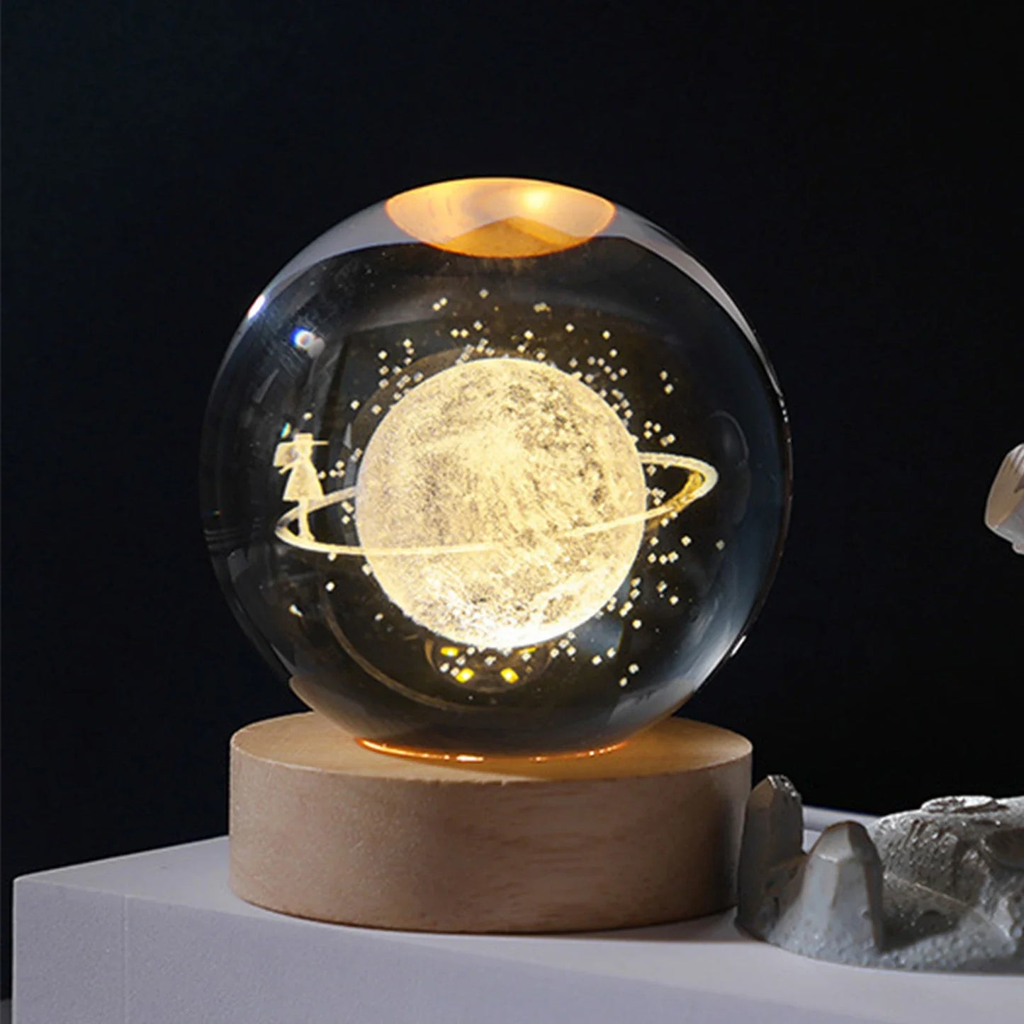 3D Moon Crystal Ball Night Lights Glowing Planet Galaxy Astronaut Solar System Laser Carving Crystal Ball Lighting Birthday Gift