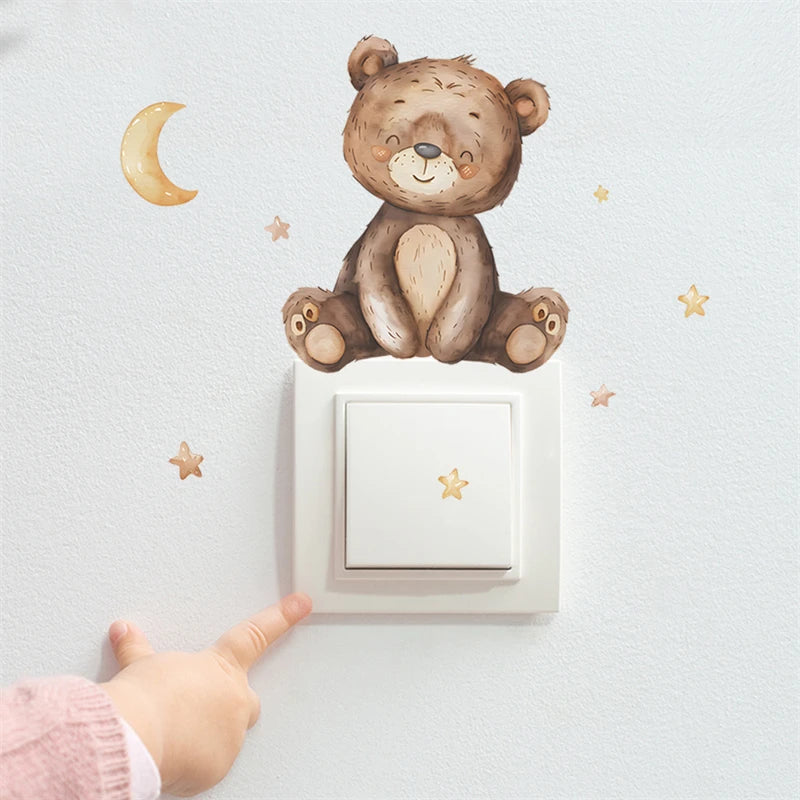 Cute Giraffe Owl Bear Elephant Switch Sticker Child Wall Stickers Kid Room Bedroom Decoration Decals Animals Mural Home Decor