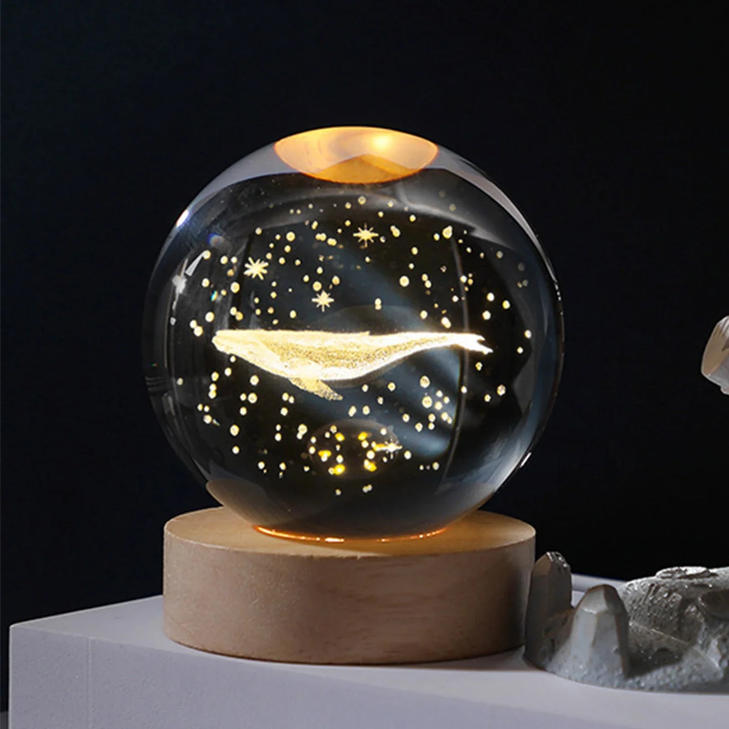 3D Moon Crystal Ball Night Lights Glowing Planet Galaxy Astronaut Solar System Laser Carving Crystal Ball Lighting Birthday Gift