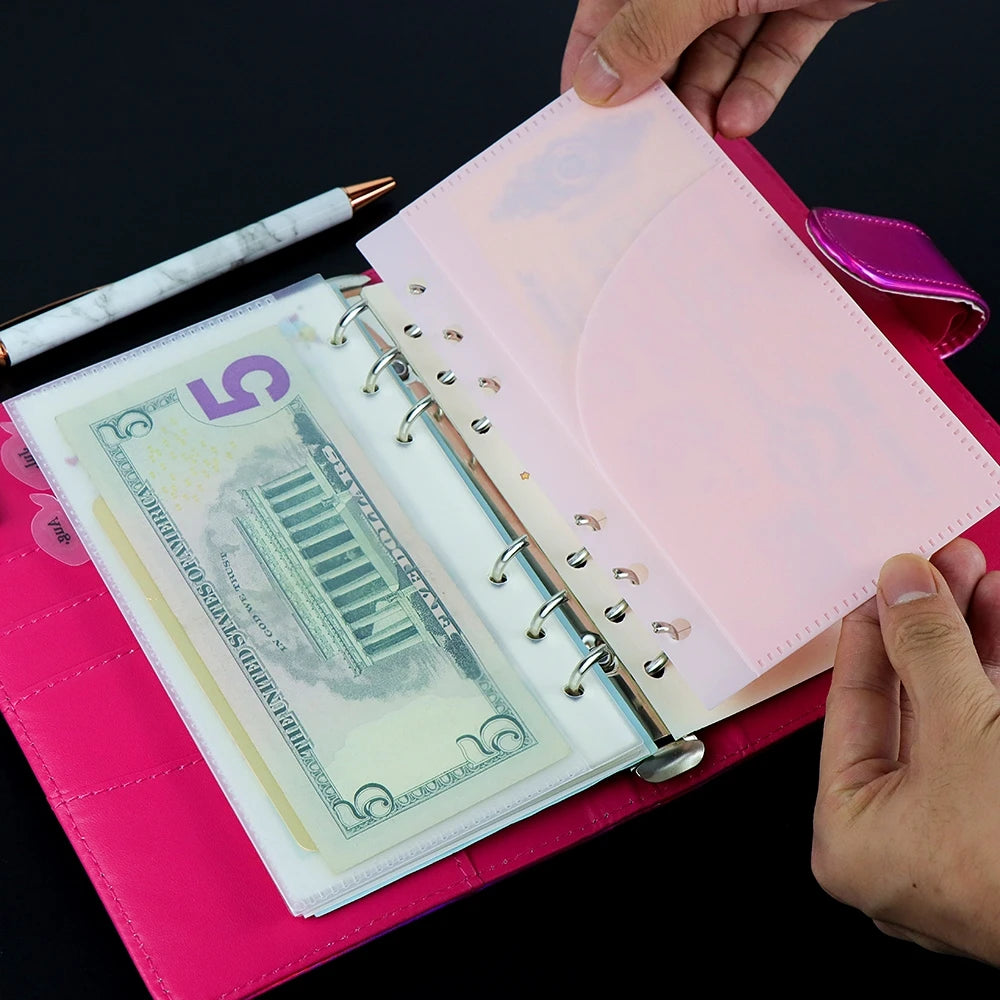 A6 Cash Envelopes Budget Binder Pockets 6 Hole Punched Two Pocket Planner Binder Folder Loose Leaf Double-Pocket Money Envelopes