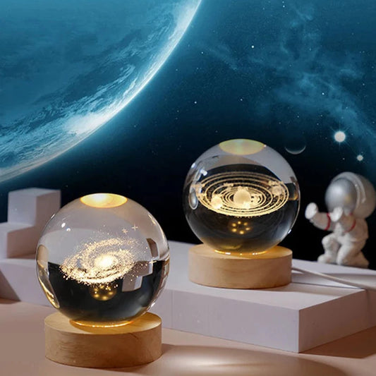 LED Crystal Ball Night Light 3D Galaxy Atmosphere Table Lamp Glowing Planet Toy For Kids Home Decor Light Creative Xmas Gifts