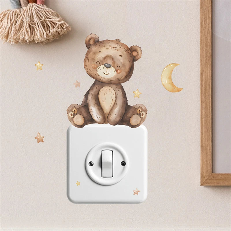 Cute Giraffe Owl Bear Elephant Switch Sticker Child Wall Stickers Kid Room Bedroom Decoration Decals Animals Mural Home Decor