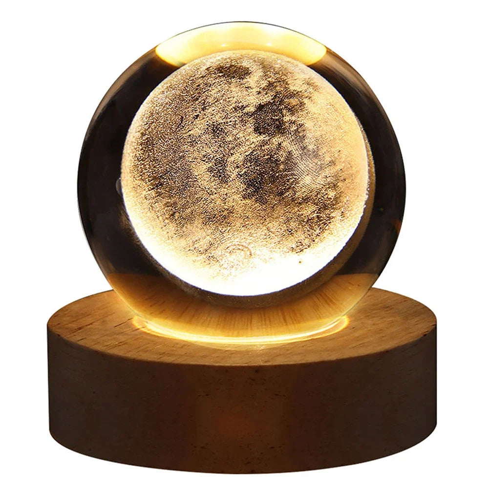 3D Moon Crystal Ball Night Lights Glowing Planet Galaxy Astronaut Solar System Laser Carving Crystal Ball Lighting Birthday Gift