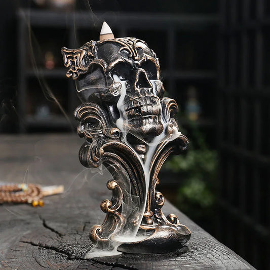 (Without Incense) Creative Resin Handicrafts Skull Backflow Incense Burner Home Ornament Halloween Decorations