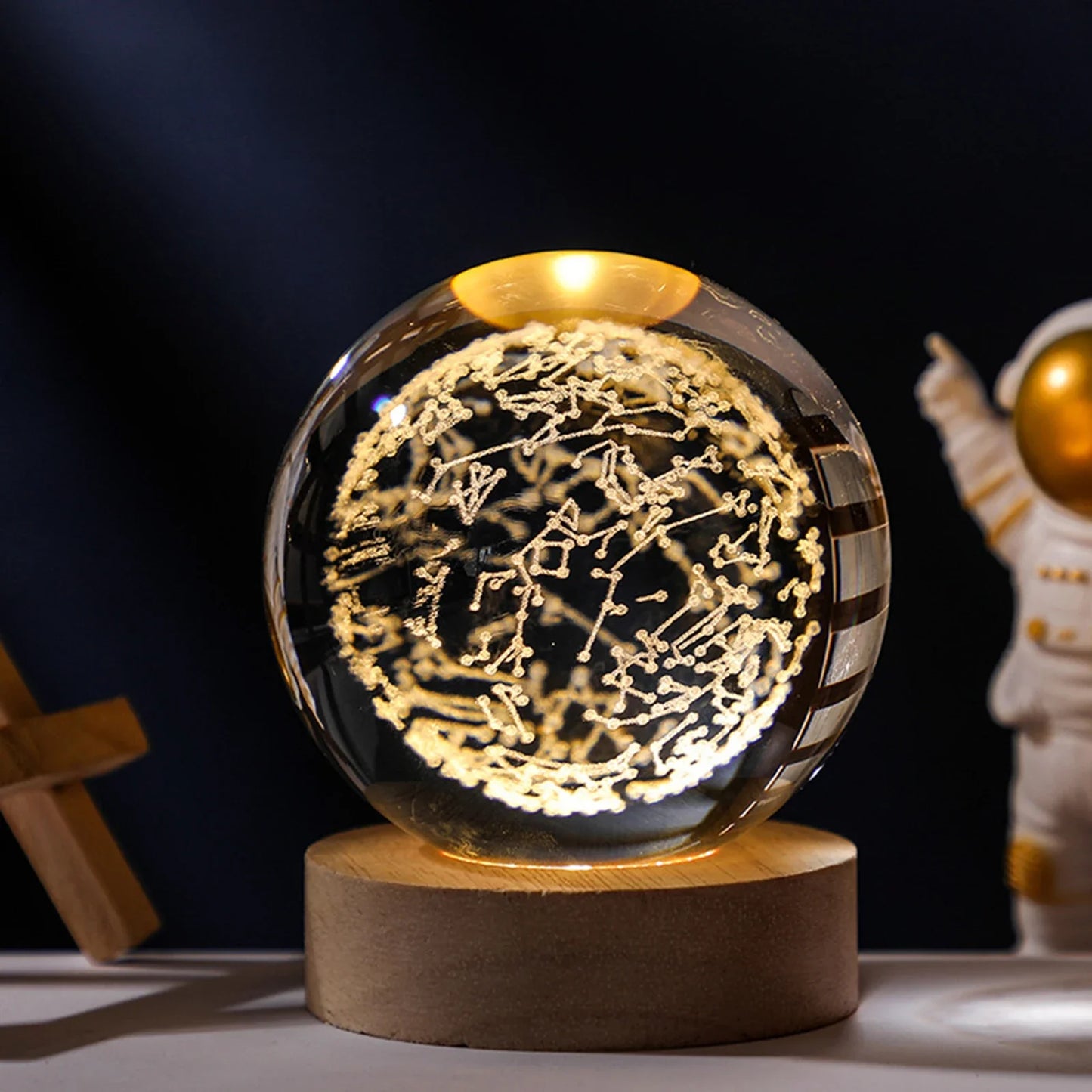 3D Moon Crystal Ball Night Lights Glowing Planet Galaxy Astronaut Solar System Laser Carving Crystal Ball Lighting Birthday Gift