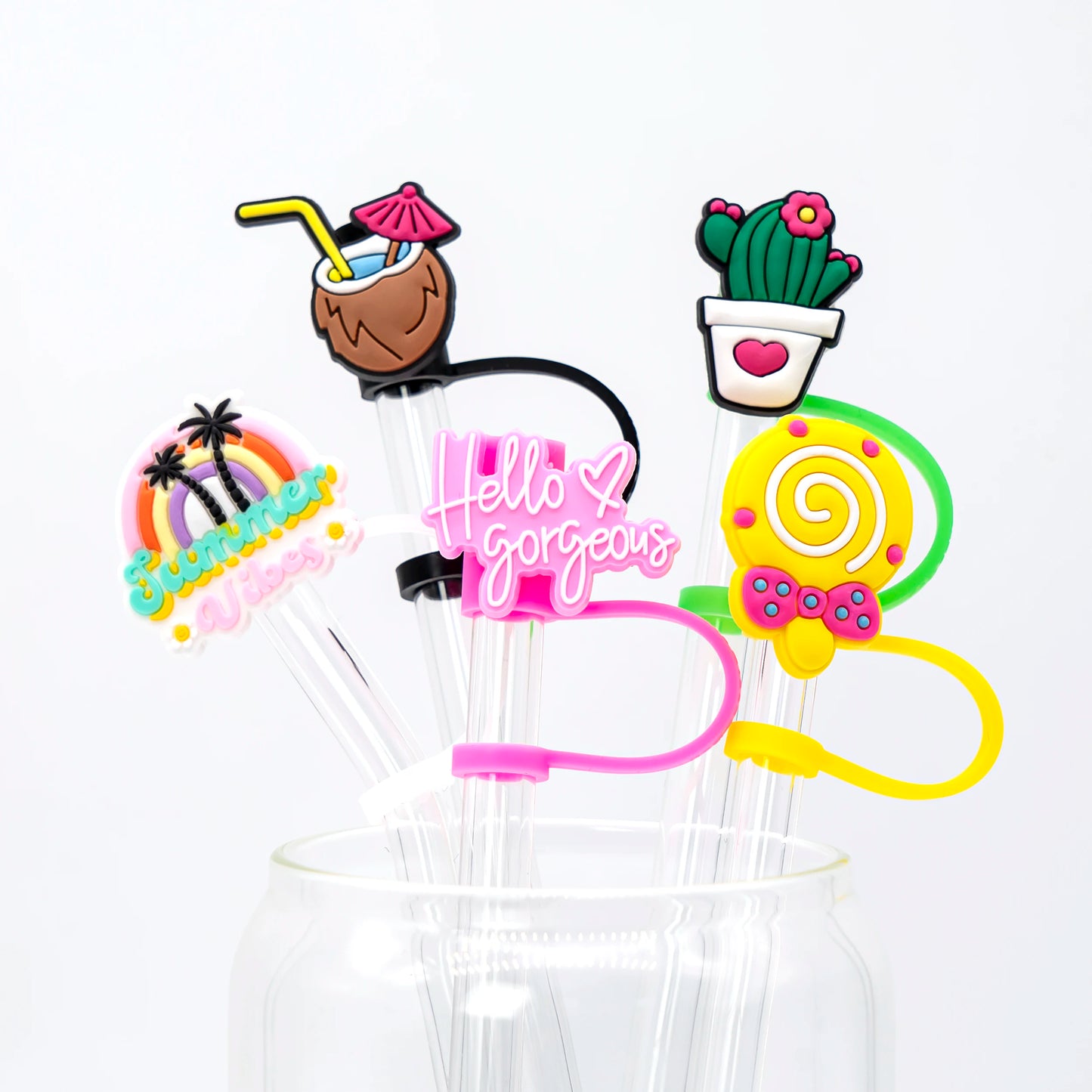 1/12PCS Cute Fruit Straw Topper Decoration,8mm Straw Cover Cap Silicone Rainbow Drinkware Dustproof Plug,Anti Stuffing Straw Tip